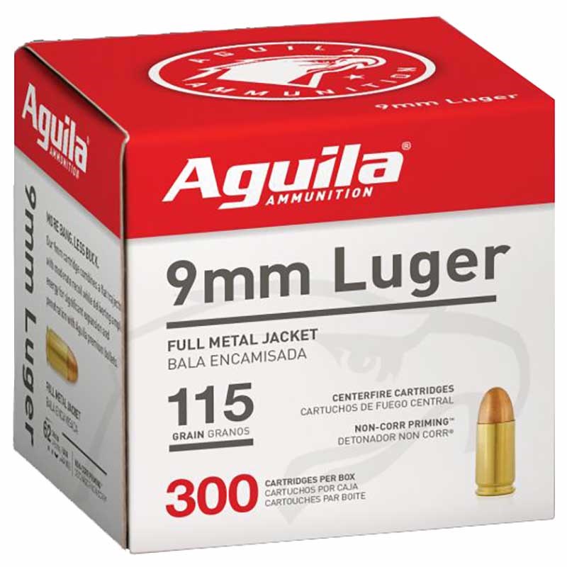 Aguila 9mm Luger 115 Grain FMJ Handgun Ammunition, 300 rounds