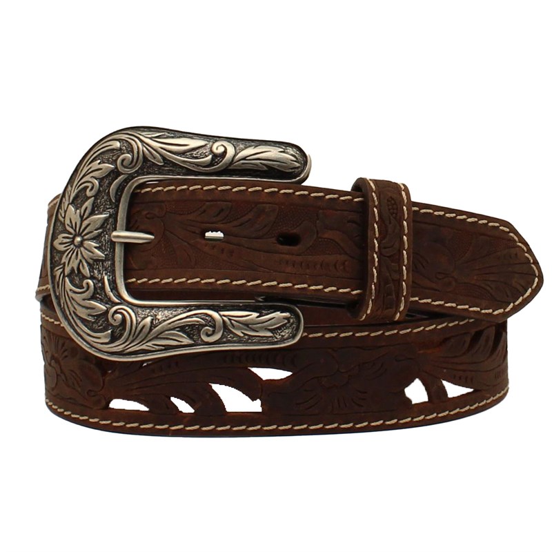 Red River Women's Brown Floral Filagree Belt and Buckle, Extra Large