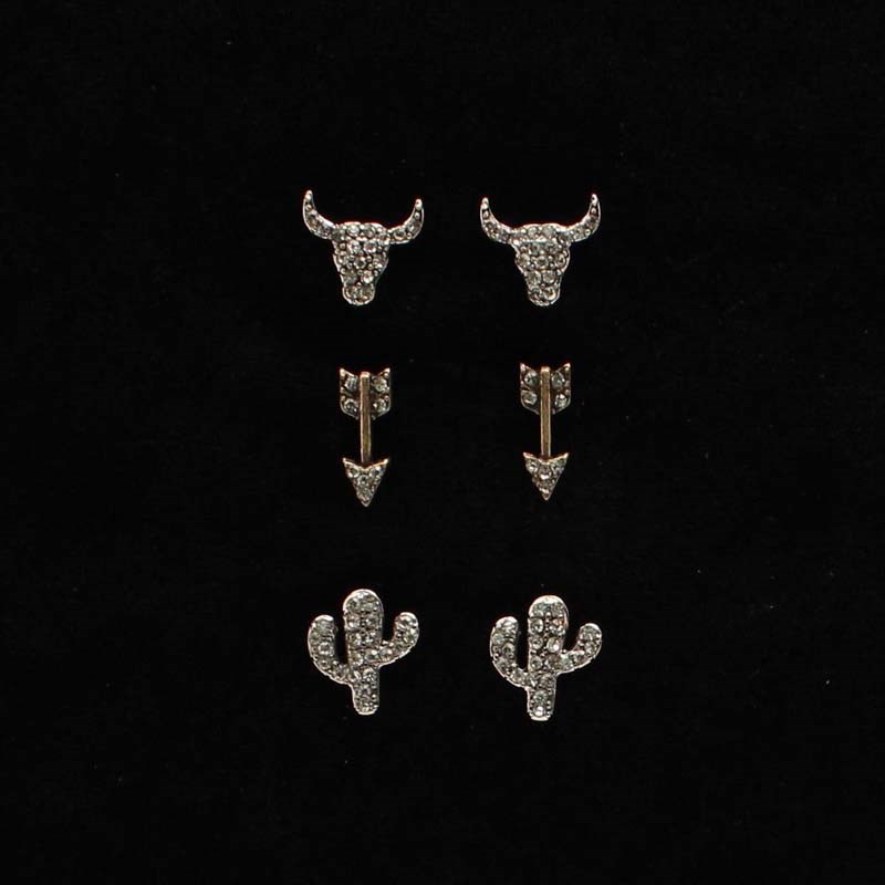 3 Piece Longhorn Arrow and Cactus Earrings