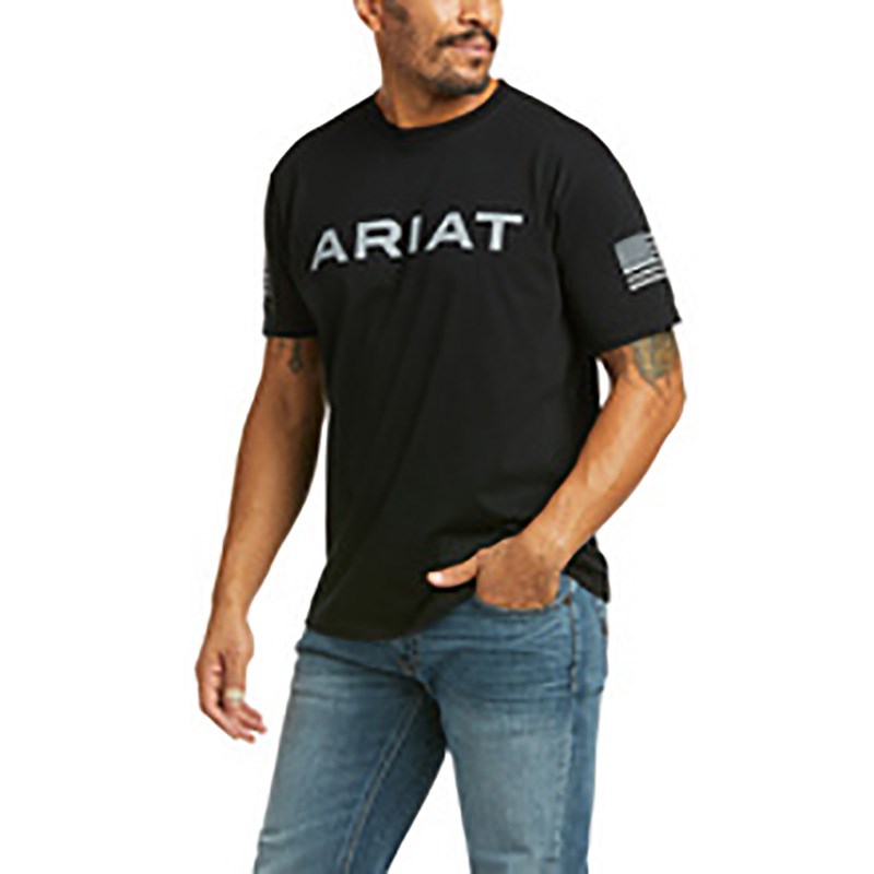 Ariat Men's Black Grey Logo Short Sleeve Tee - L