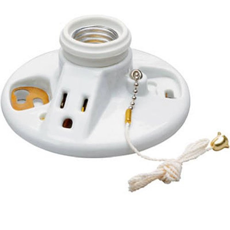 Legrand 288CC18 Incandescent Porcelain Lamp Holder with Outlet, 250-watt/125-volt, White