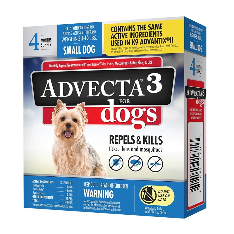 Advecta 3 Flea & Tick Topical Treatment, Flea & Tick Control for Dogs, 4 Month Supply, Small Dog