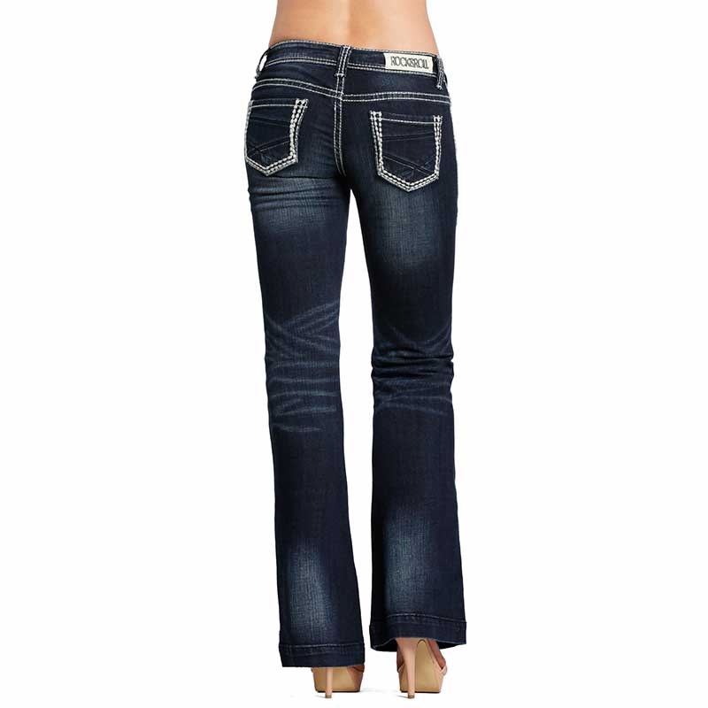 Rock & Roll Cowgirl Women's Dark Vintage Wash Low Rise Trouser Jeans