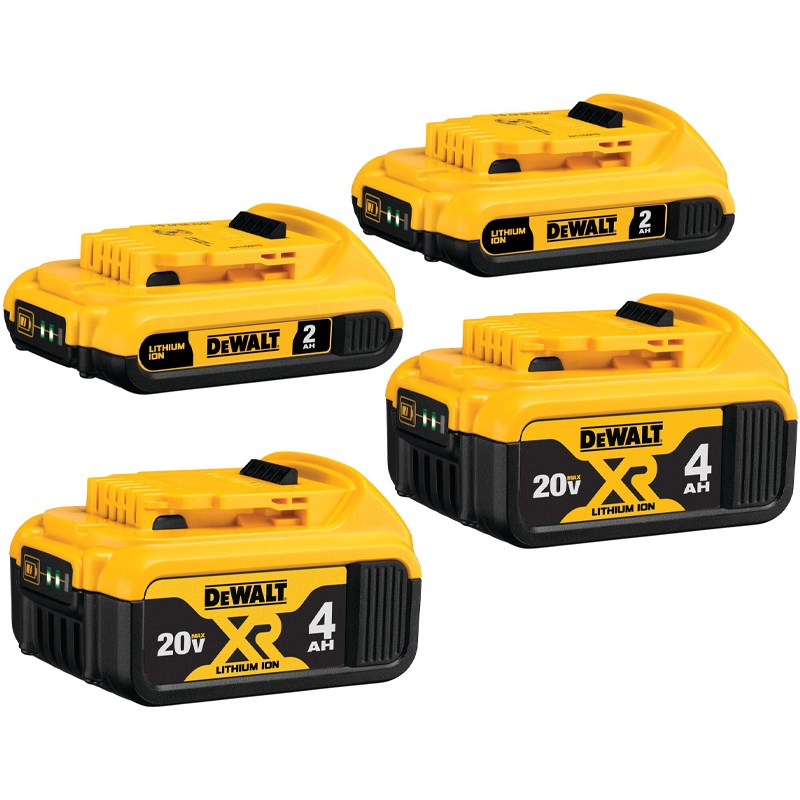 Dewalt 20 Volt MAX Battery, Lithion Ion 4AH & 2AH, 4 Pack
